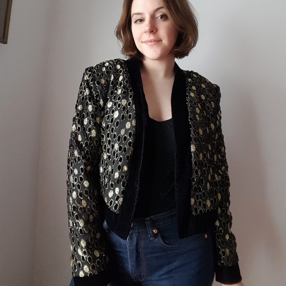Vintage Gold and Black Jacket Trimmed in Velvet